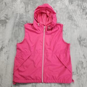 Vintage 80s 90s Energy Zone Vest Womens L Pink Hooded Full Zip Drawcord Hem Neon